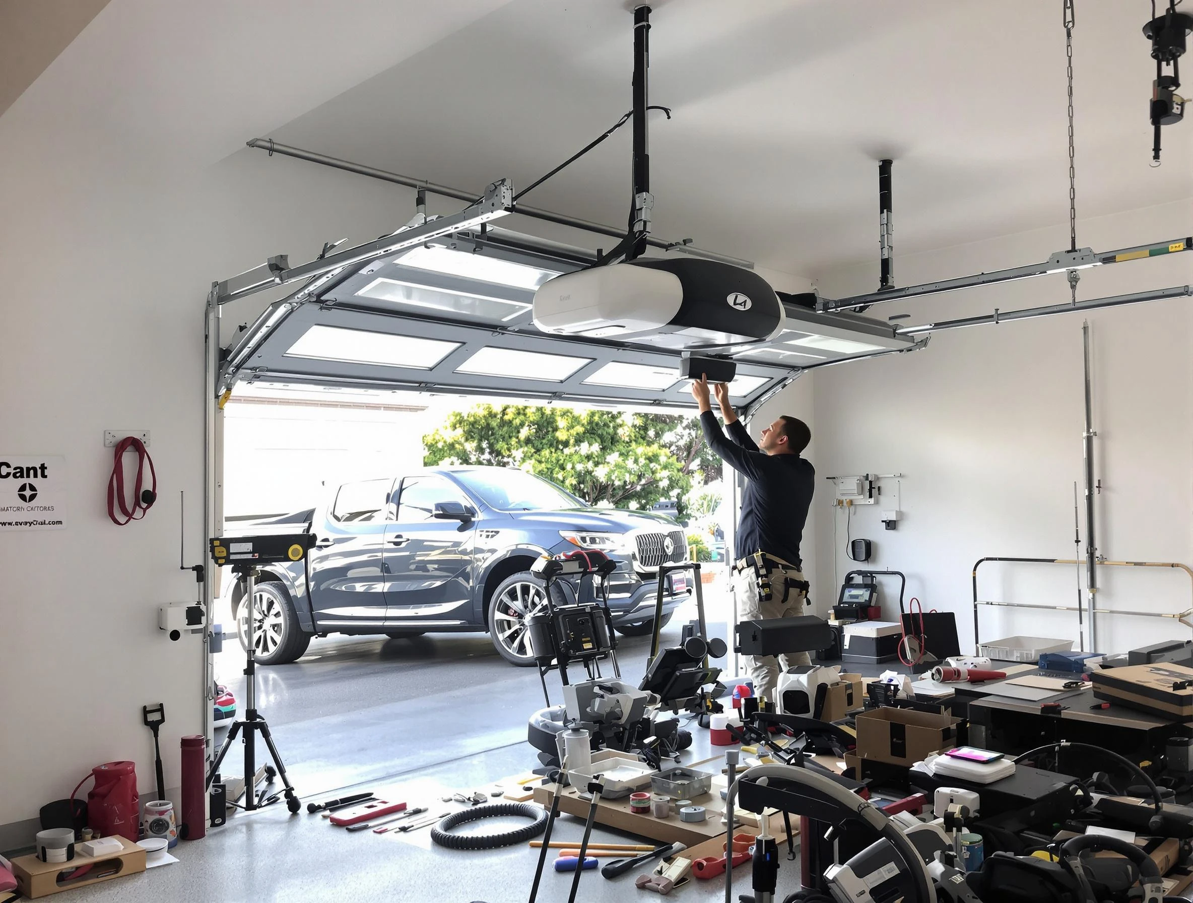 Cranberry Garage Door Repair specialist installing smart garage door opener system in Cranberry home